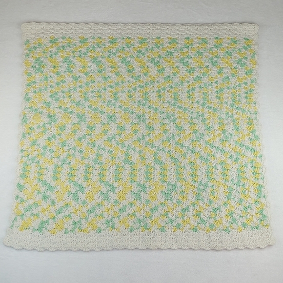 Handmade Crochet Baby Blanket Afghan White Green Yellow 36 x 34. - Picture 1 of 7